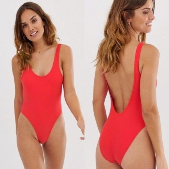 Vero Moda Other - NWT Vero Moda High Rise Swimsuit Hot Coral Plunge